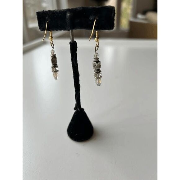 Modern Handmade Crystal And Silver Beaded Earrings - Picture 3 of 4